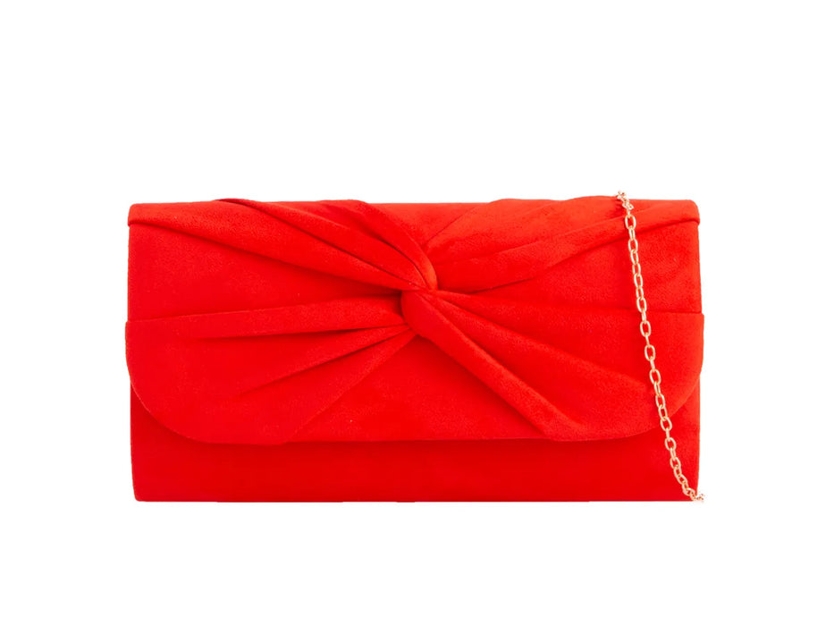Scarlet Red Knot Suede Clutch Bag