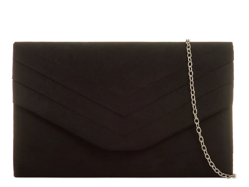 Black Suede Envelope Clutch Bag