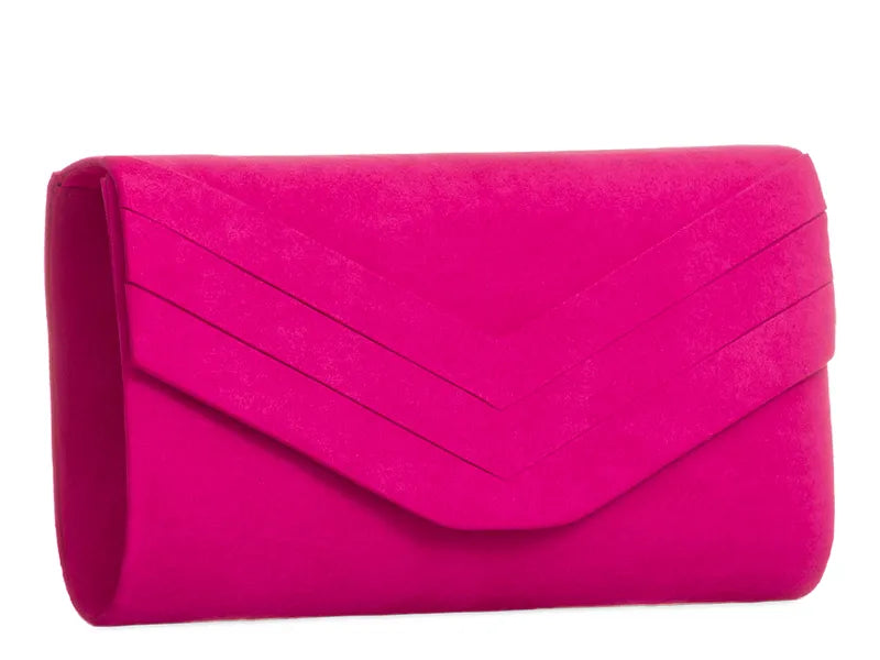 Fuchsia Pink Suede Envelope Clutch Bag