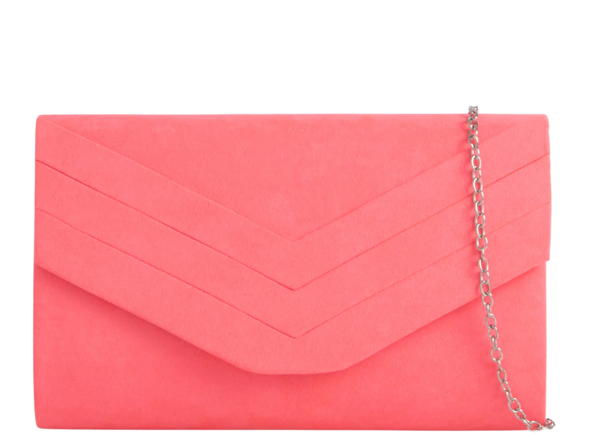 Neon Fuchsia Suede Envelope Clutch Bag