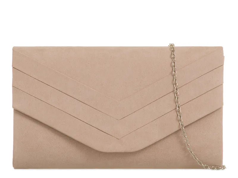 Nude Suede Envelope Clutch Bag