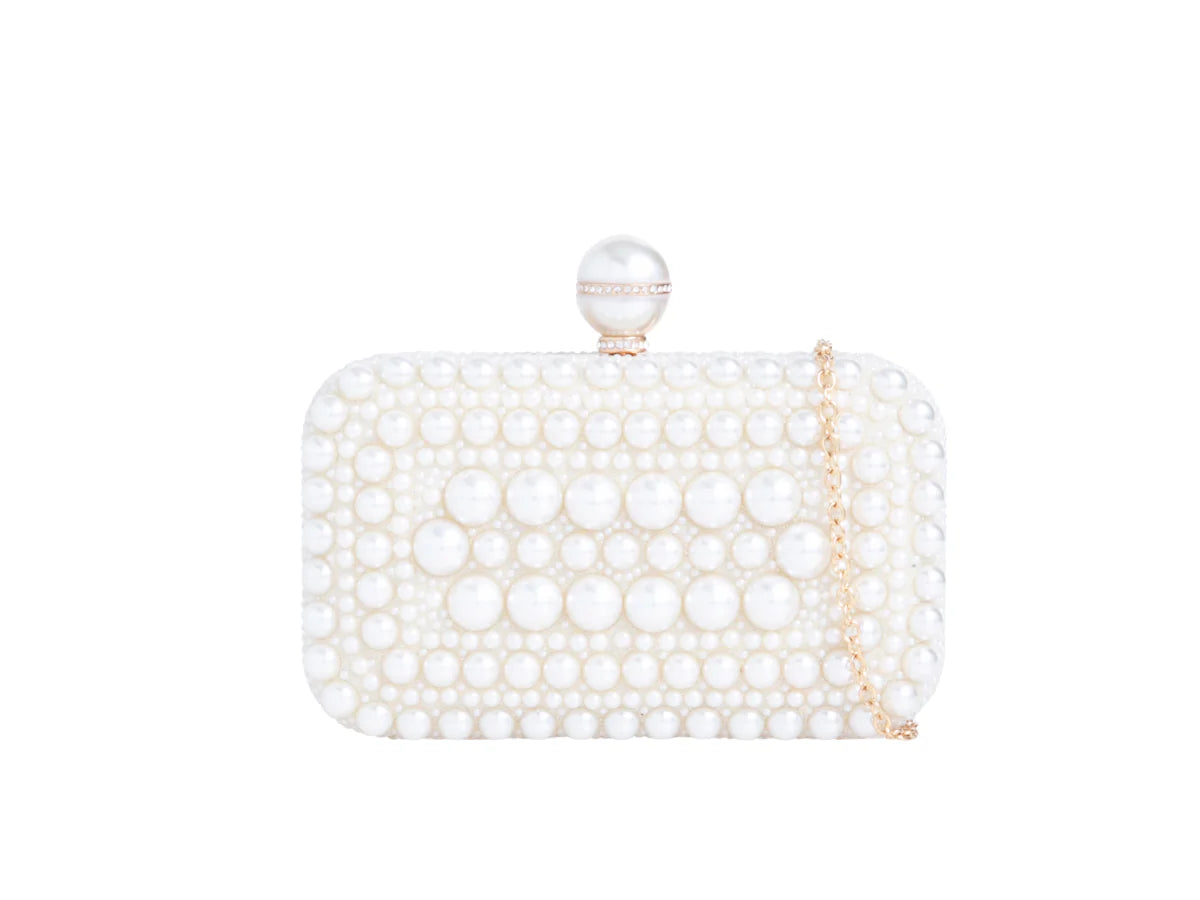 Ivory Bubble Pearl Bridal Box Clutch Bag