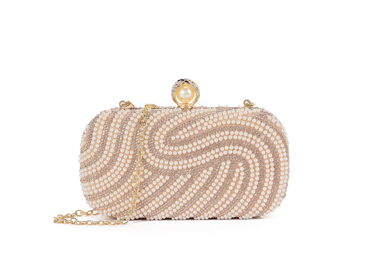 Rose Gold & Pearl Jewelled Clutch Bag