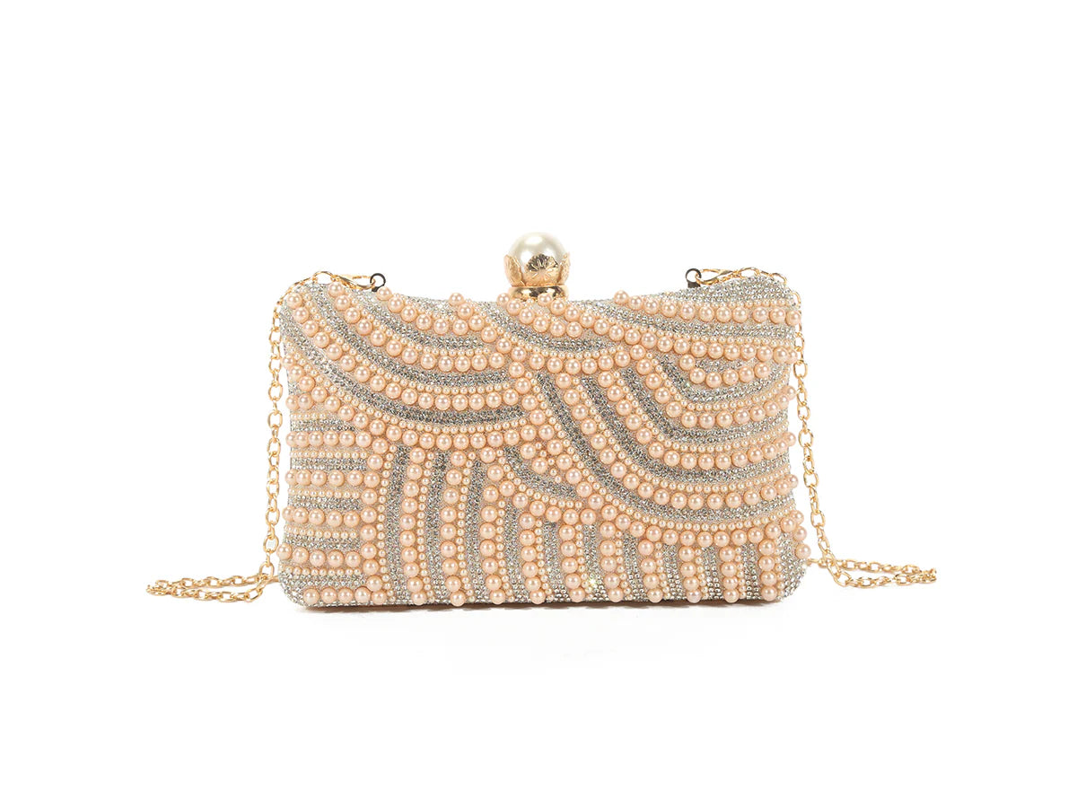 Rose Gold Pearl Box Clutch Bag