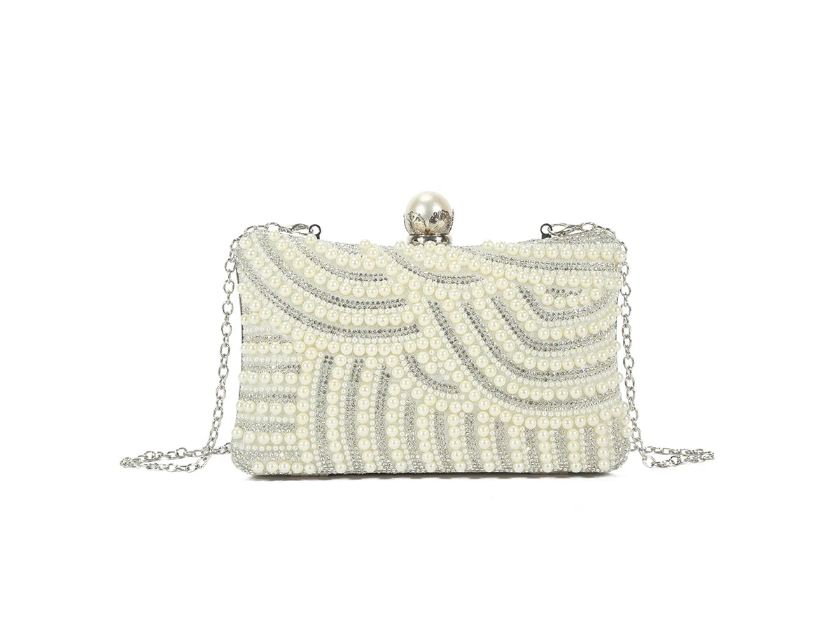 Ivory Pearl Bridal Box Clutch Bag