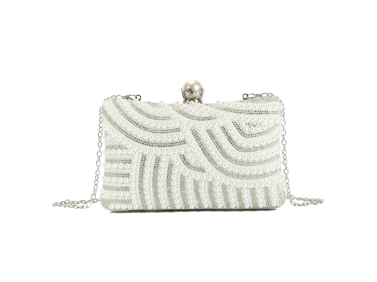 White Pearl Bridal Box Clutch Bag