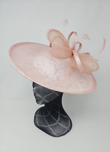 Oyster Peach Pink Looped Bow Round Disc Fascinator