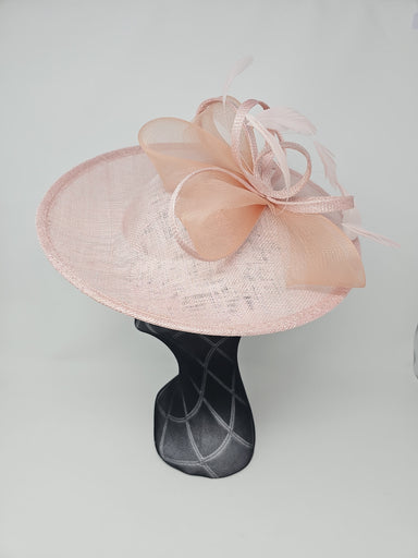 Oyster Peach Pink Looped Bow Round Disc Fascinator