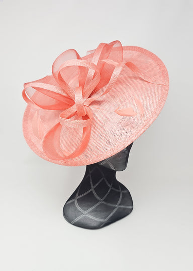 Tangerine Coral Looped Bow Round Disc Fascinator