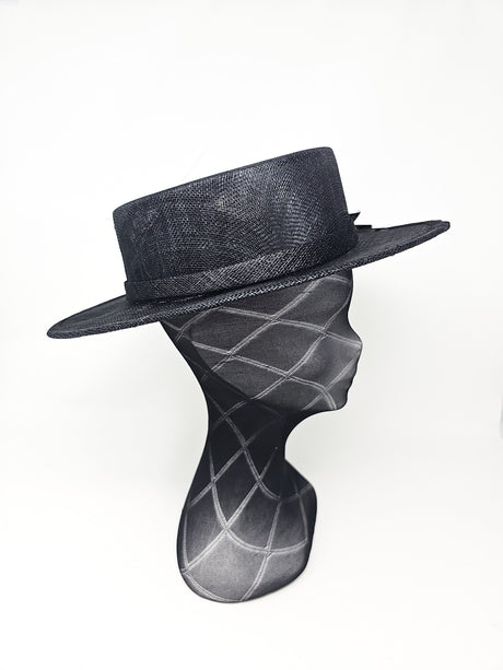 Black Short Brim Hat With Feather Quill