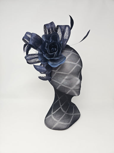 Navy Bow Feather Fascinator