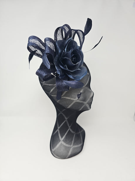 Navy Bow Feather Fascinator
