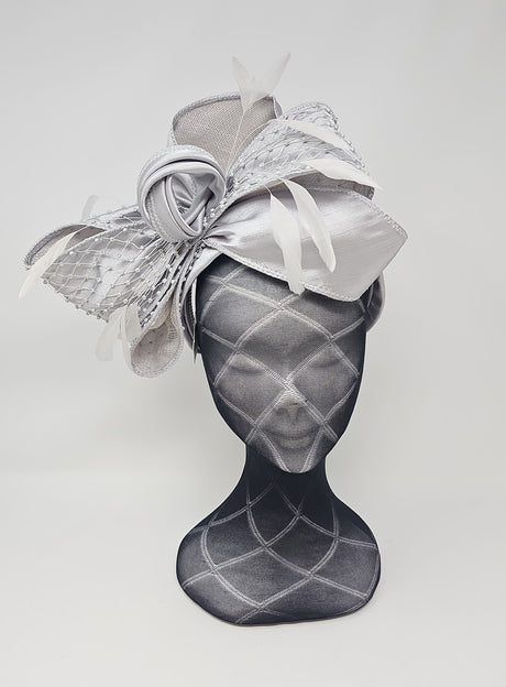 Silver Satin Bow Hairband Fascinator