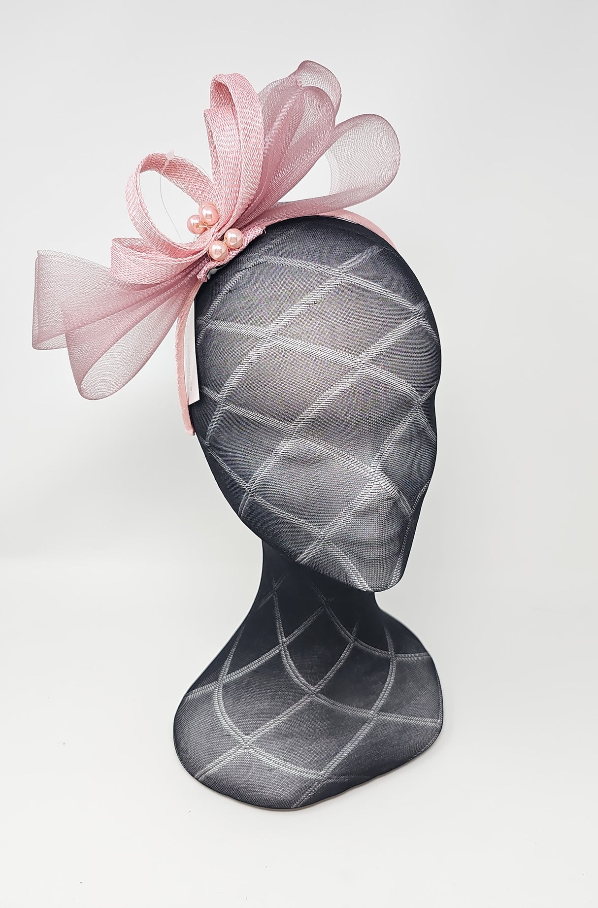 Rose Pink Bead Bow Loop Hairband Fascinator