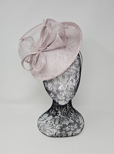 Pearl Silver Feather & Bow Round Disc Fascinator