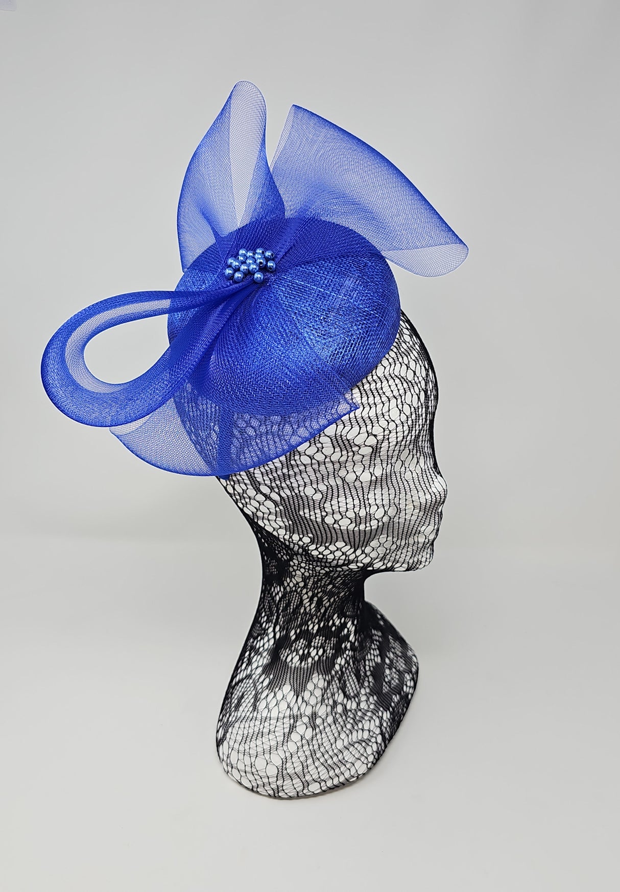 Cobalt Blue Organza Bow Pillbox Fascinator