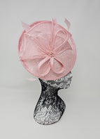 Rose Pink Feather & Bow Round Disc Fascinator