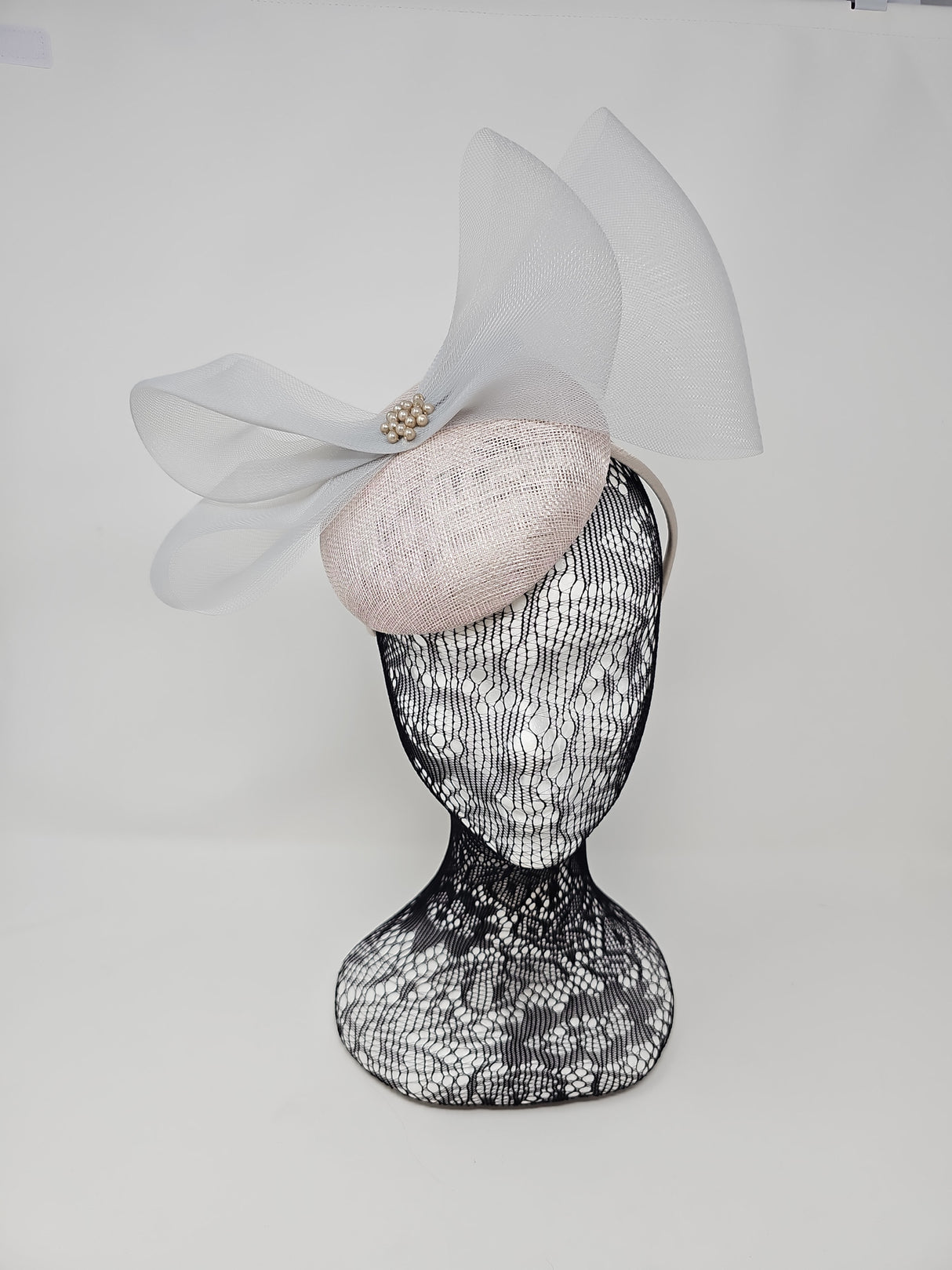 Pearl Silver Organza Bow Pillbox Fascinator