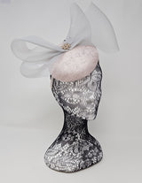 Pearl Silver Organza Bow Pillbox Fascinator