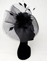Black Feather Fascinator With Net Halo