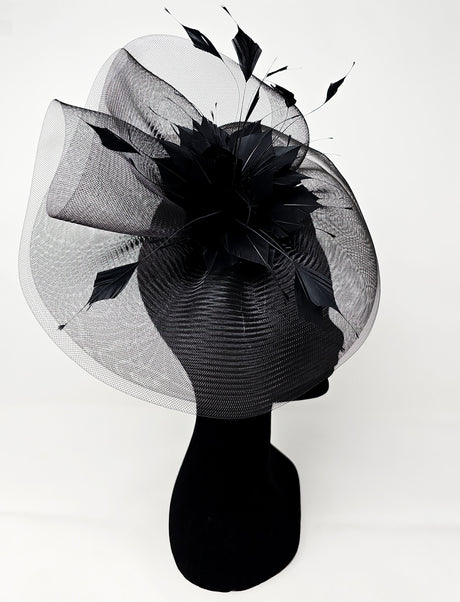 Black Feather Fascinator With Net Halo
