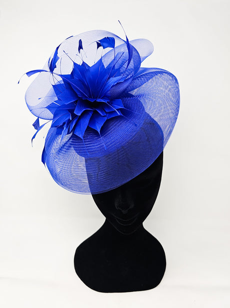 Sapphire Blue Feather Fascinator With Net Halo