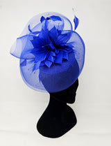 Sapphire Blue Feather Fascinator With Net Halo
