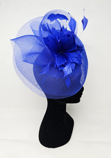 Sapphire Blue Feather Fascinator With Net Halo