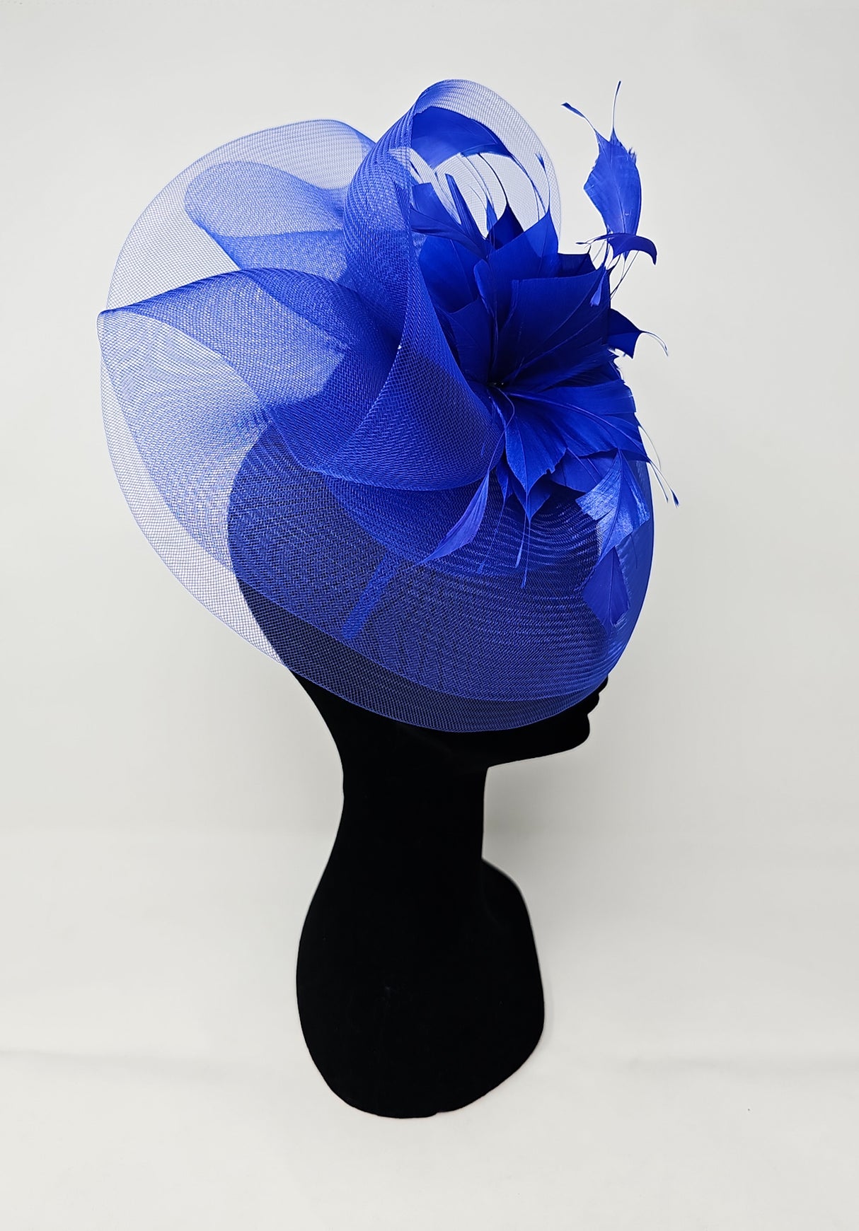 Sapphire Blue Feather Fascinator With Net Halo