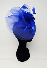 Sapphire Blue Feather Fascinator With Net Halo
