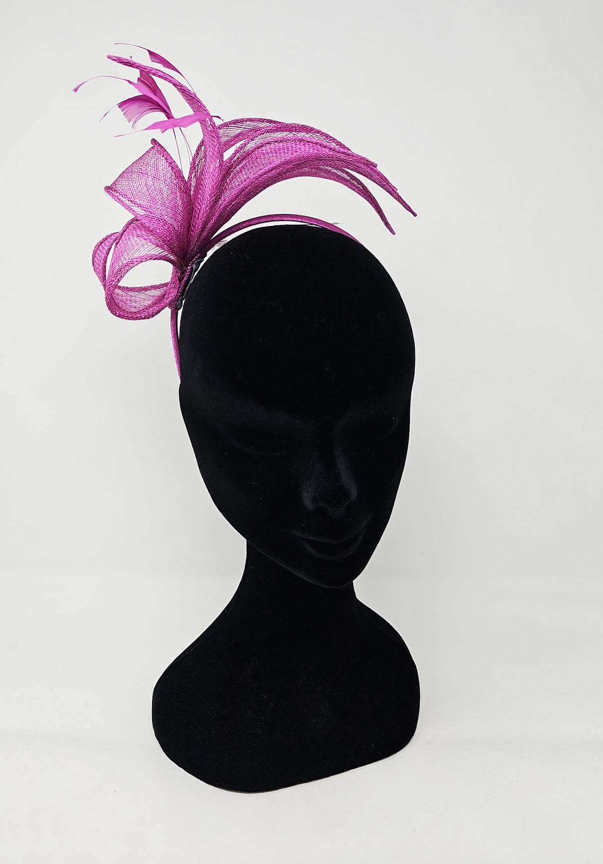 Cerise Sinamay Loop & Feather Hairband Fascinator
