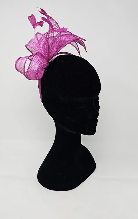 Cerise Sinamay Loop & Feather Hairband Fascinator