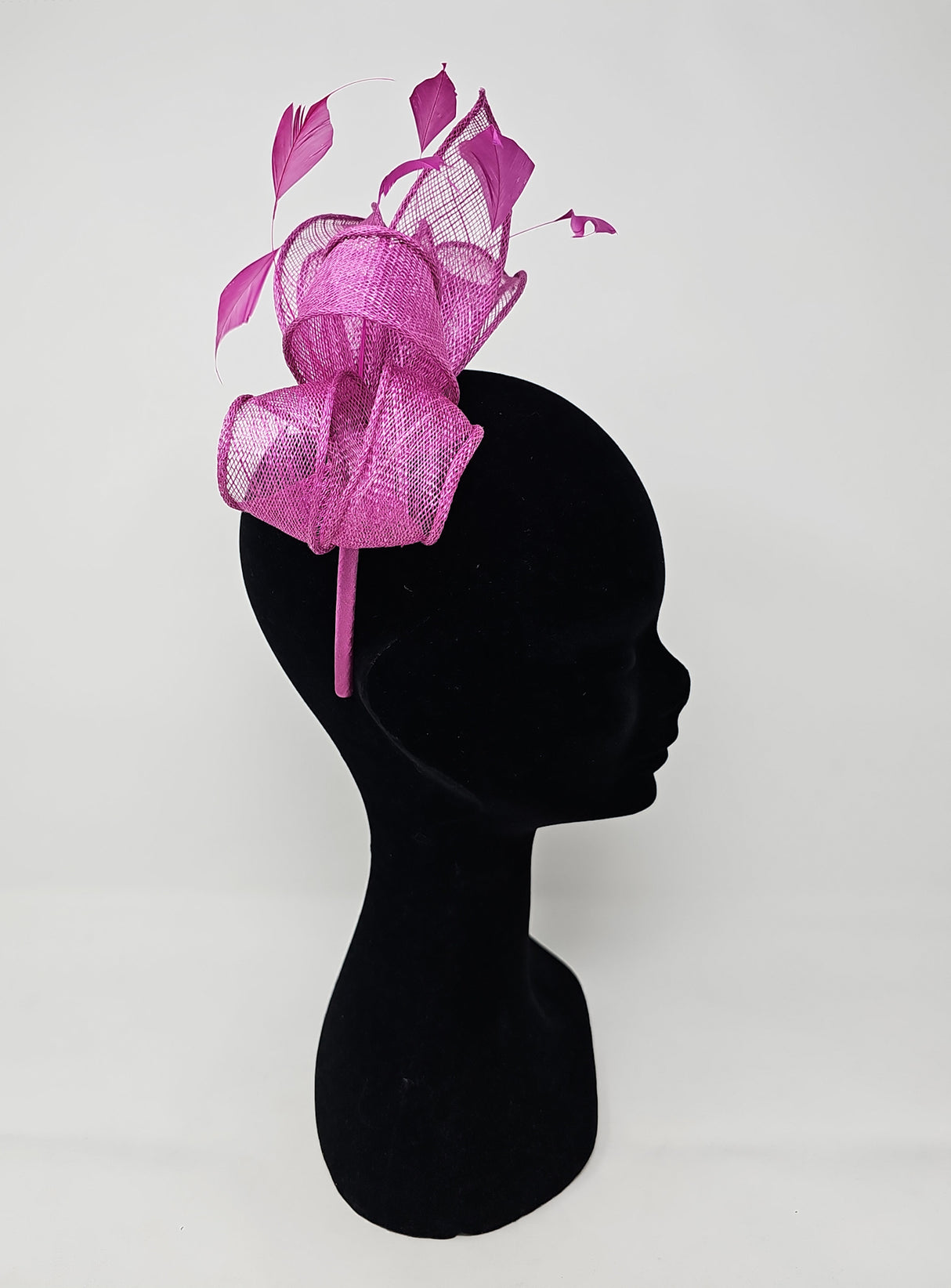 Cerise Sinamay Loop & Feather Hairband Fascinator