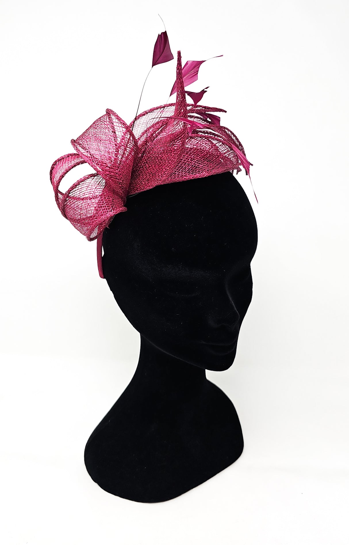 Cherry Sinamay Loop & Feather Hairband Fascinator