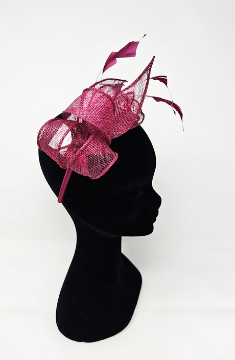 Cherry Sinamay Loop & Feather Hairband Fascinator