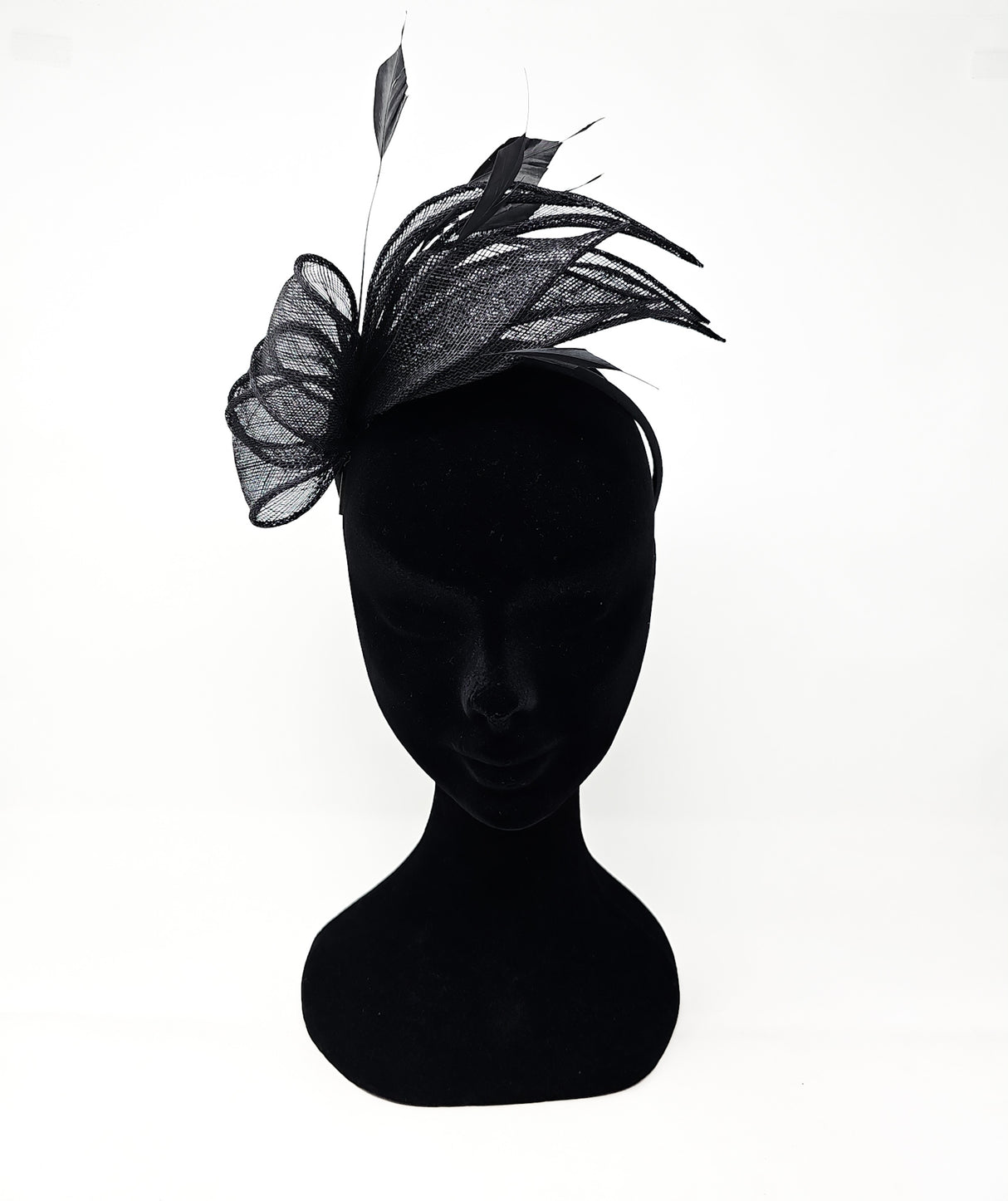 Black Sinamay Loop & Feather Hairband Fascinator