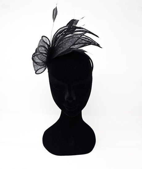 Black Sinamay Loop & Feather Hairband Fascinator