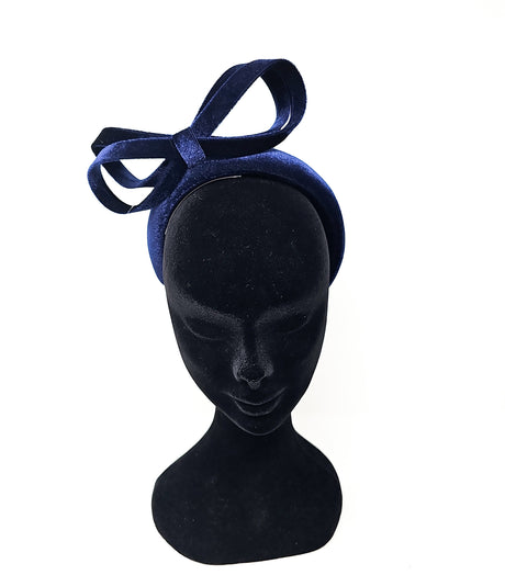 Navy Velvet Bow Hairband Fascinator