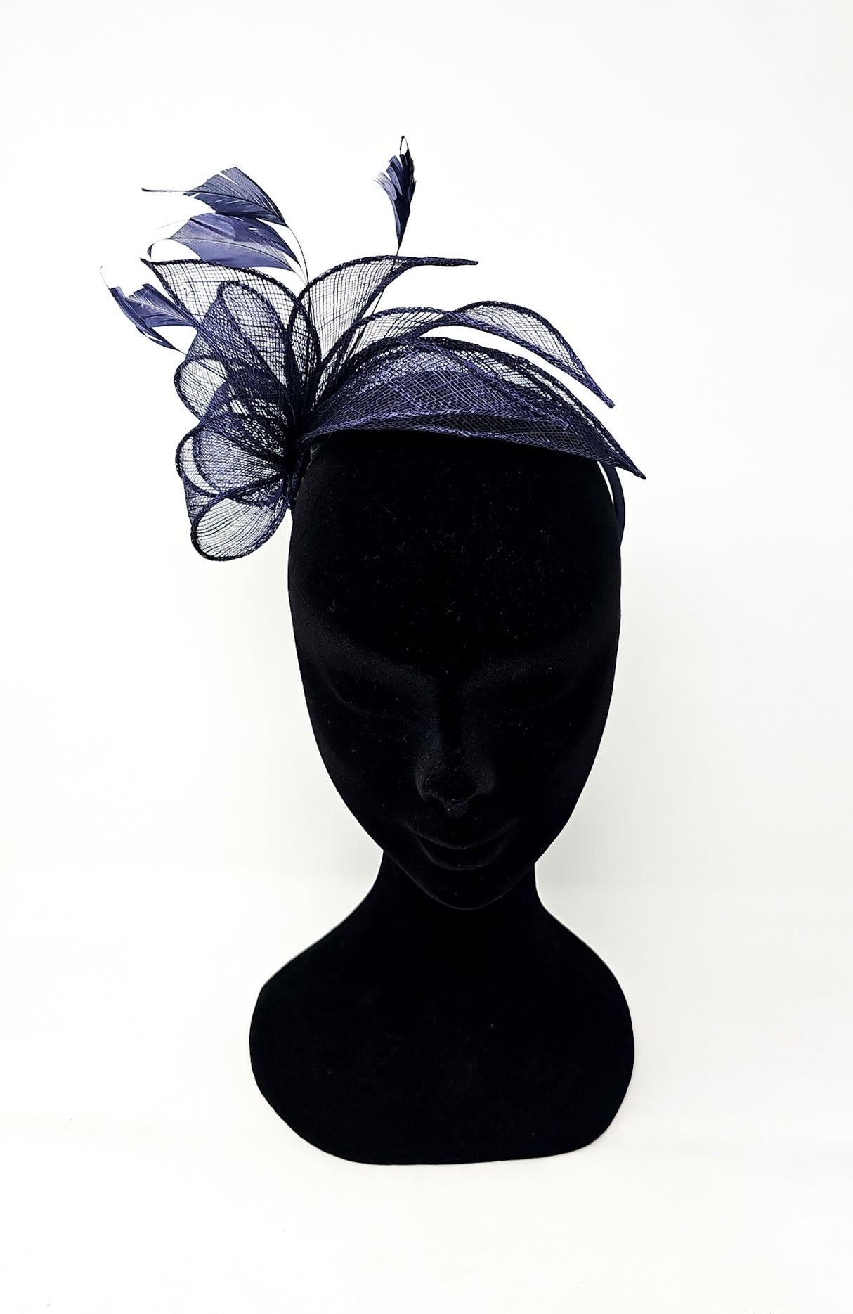 Navy Sinamay Loop & Feather Hairband Fascinator