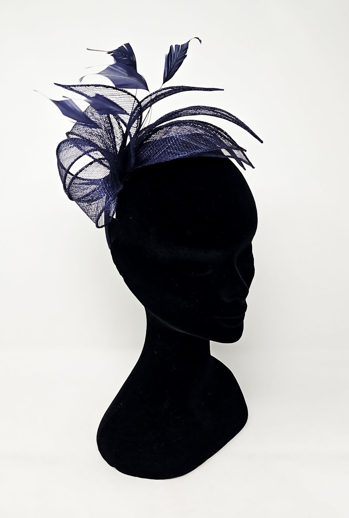 Navy Sinamay Loop & Feather Hairband Fascinator