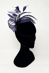 Navy Sinamay Loop & Feather Hairband Fascinator