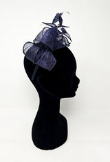 Navy Sinamay Loop & Feather Hairband Fascinator