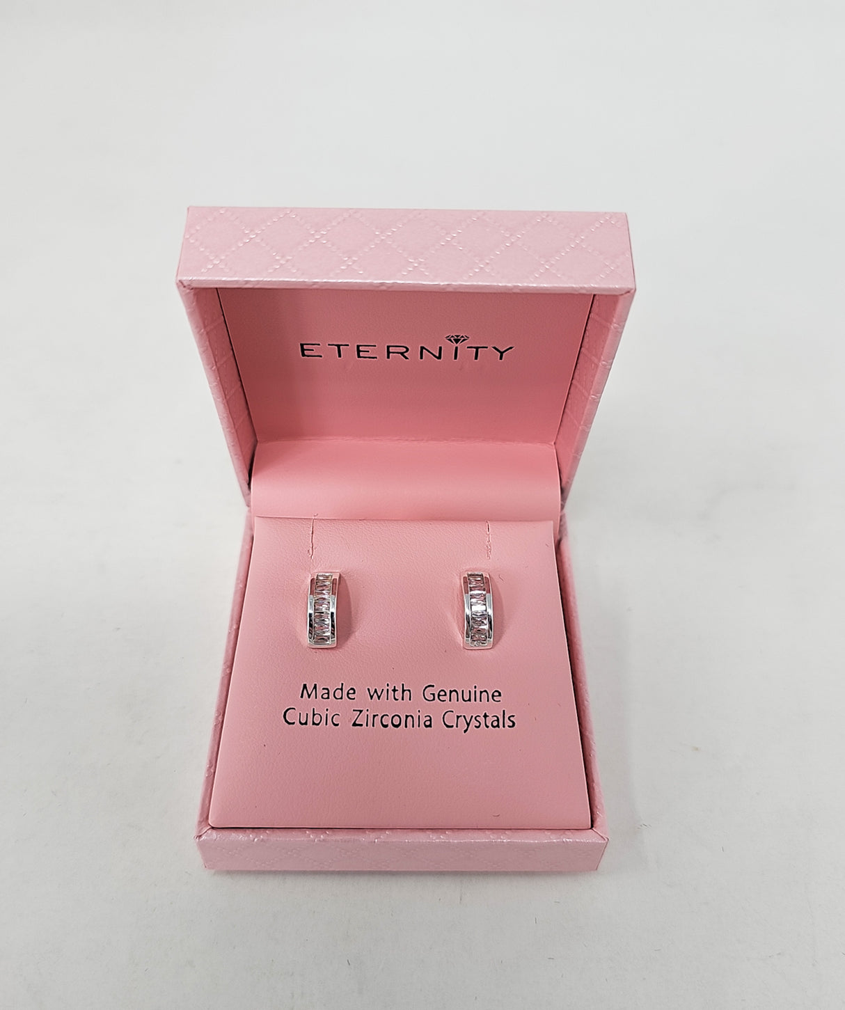 Eternity Half Hoop Silver Crystal Stud Earrings