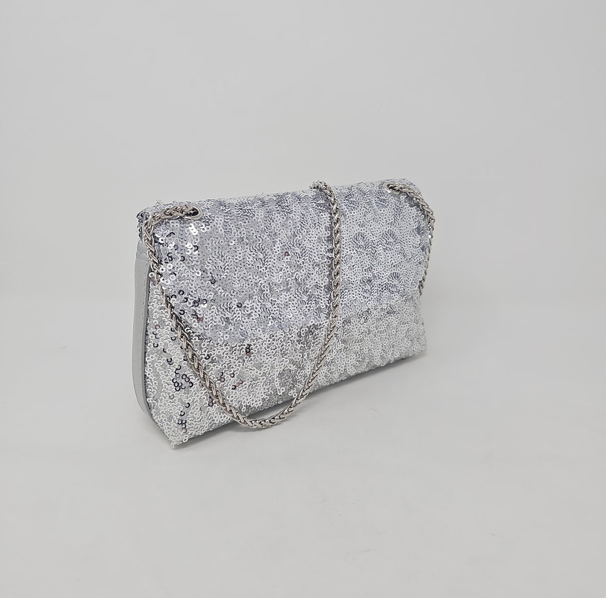 Silver Sequin Glitter Clutch Bag