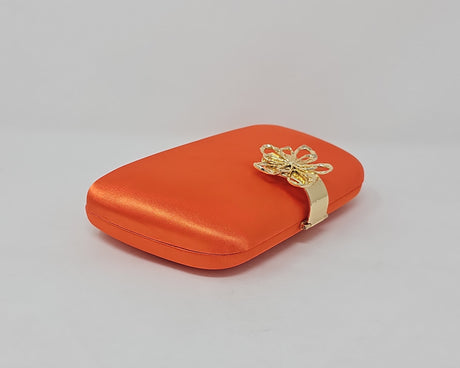 Bright Orange Gold Flower Box Clutch Bag