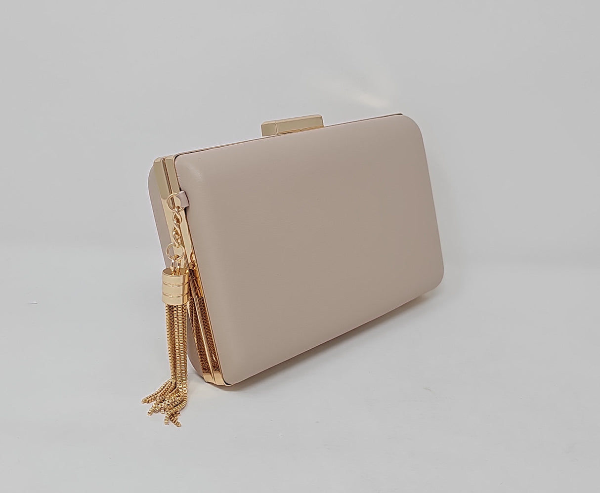 Nude Beige & Gold Box Clutch Bag