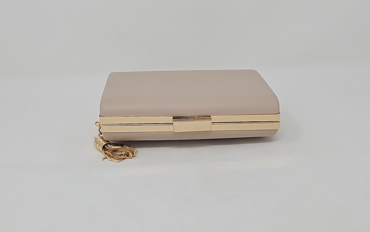 Nude Beige & Gold Box Clutch Bag
