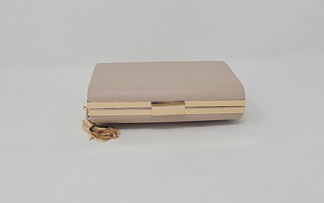 Nude Beige & Gold Box Clutch Bag