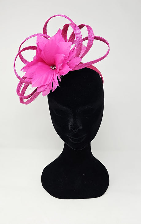 Magenta Pink Looped Flower Hairband Fascinator