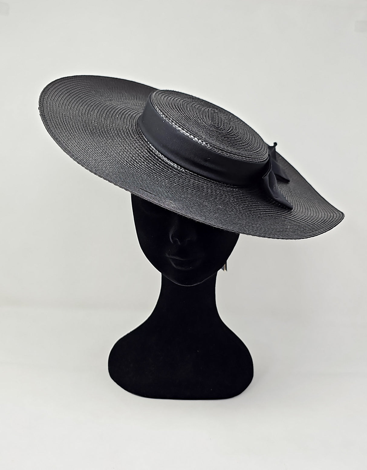 Black Wide Brim Braid Boater Fascinator